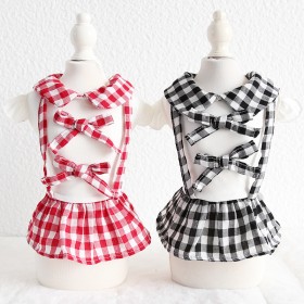 Petstyle spring and summer new doll collar double belt plaid skirt simple dress dog clothes cat