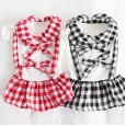Petstyle spring and summer new doll collar double belt plaid skirt simple dress dog clothes cat