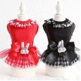 Petstyle spring and summer new sweet rabbit round neck plaid skirt dress dog clothes cat skirt
