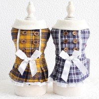 Petstyle Autumn and Winter New School Plaid Wooden Button Skirt Pet Clothes Dog Clothing