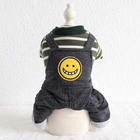 Petstyle Autumn and Winter New Bad Smile Striped Four-Piece Pet Clothes Dog Clothing