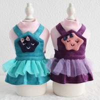 Petstyle autumn and winter new cloud stars stripe velvet strap dress pet clothes dog clothing