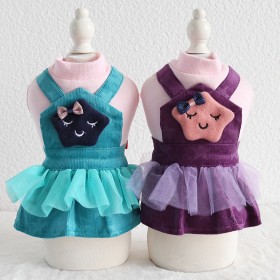 Petstyle autumn and winter new cloud stars stripe velvet strap dress pet clothes dog clothing