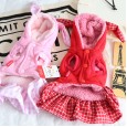 petstyle autumn and winter plaid rabbit bow sweater fleece dog plus velvet two-padded coat cat turned funny