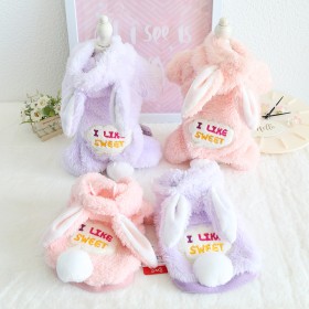 Petstyle autumn and winter sweet candy rabbit pet cute four-legged bib plus velvet collar family sister