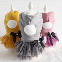 Petstyle autumn and winter new three-color big fur ball hooded skirt pet clothes dog clothing