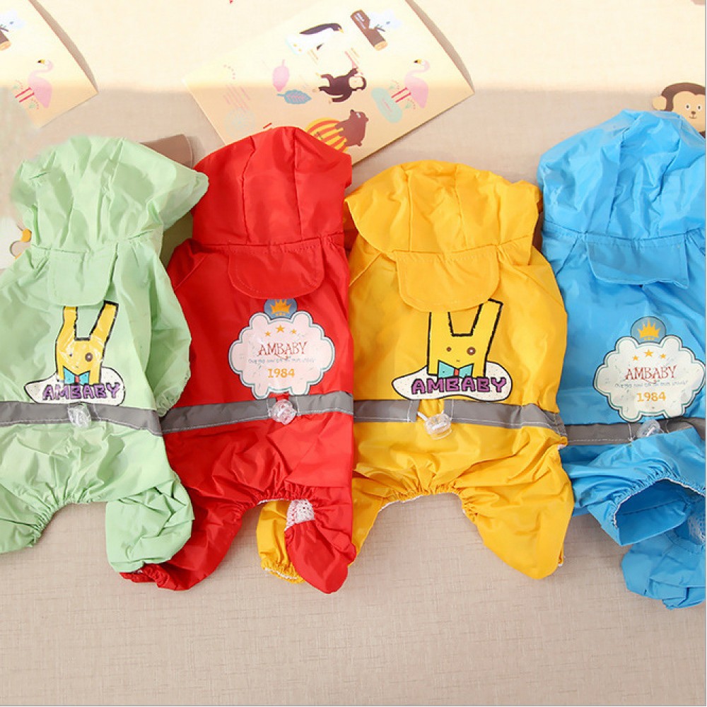 QC AM hot flower luminous small and medium dog raincoat pet dog clothes four-legged waterproof raincoat