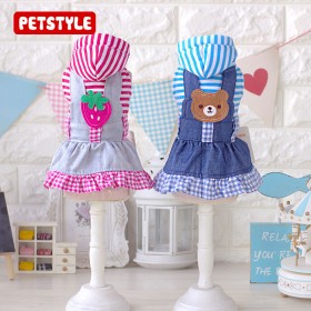 Petstyle Autumn New Print Striped Cartoon Denim Skirt Pet Dog Dress Autumn