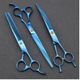 8.0 Inch Set Blue 3 Pack Pet Grooming Scissors Set Straight Cut Curved Scissors Pet Grooming Set