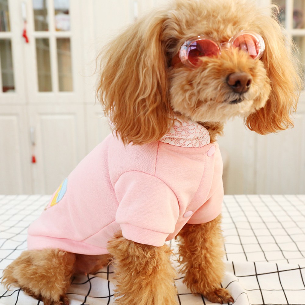 Dog spring fleece guard clothes ornament pink lace hat embroidery ice cream lady Teddy bear bear pet clothing