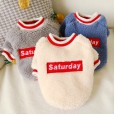 Pet dogs and cats autumn and winter new teddy bear clothes English stickers lamb cashmere round neck shirt two-legged clothing