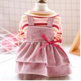 Pet dog dog cat spring and summer new clothes color stripe corduroy princess temperament skirt