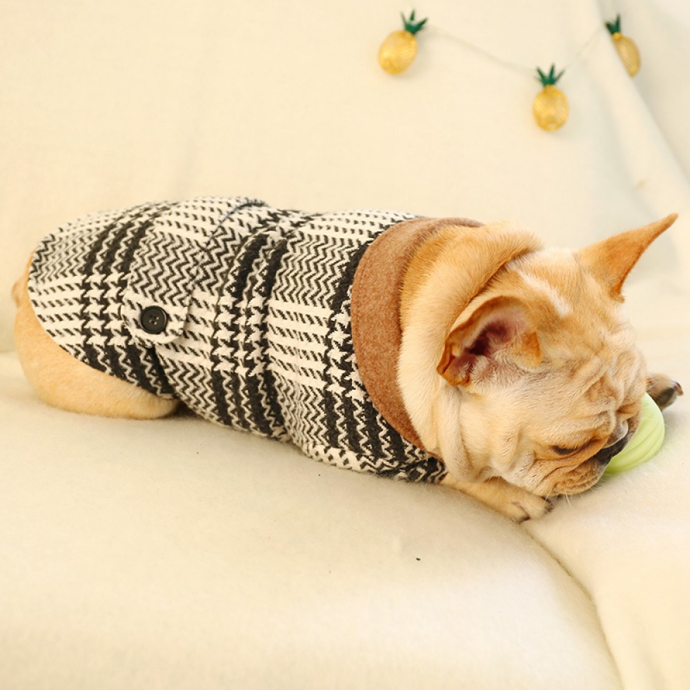 Fat bucket fat dog costume costume black and white houndstooth woolen coat corgi bully myna pet warm clothes