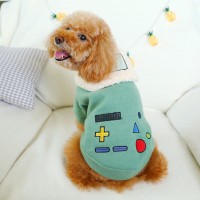 Pet dog cat clothes autumn and winter new warm game console woolen coat robot lapel plus velvet clothes