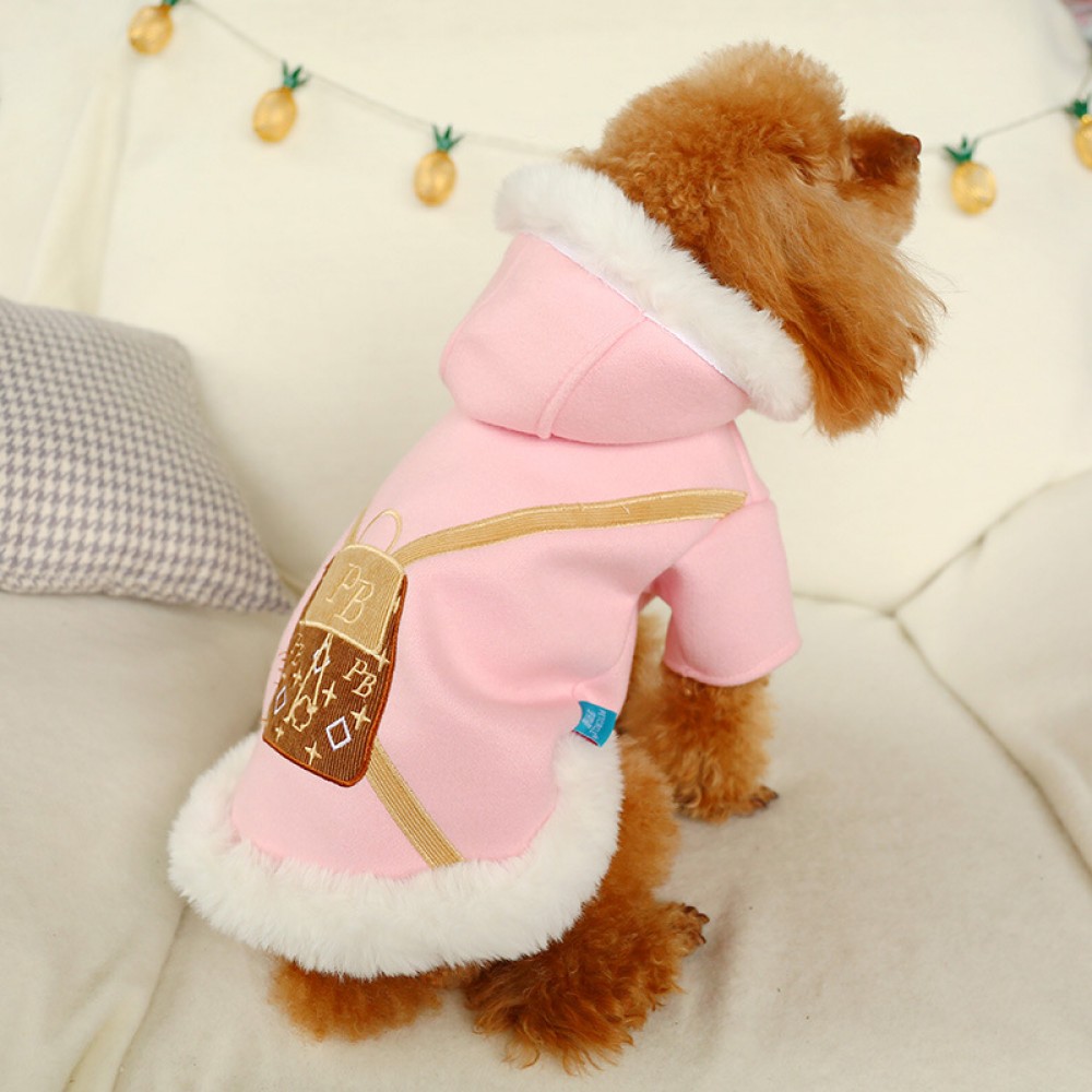 Pet dogs and cats autumn and winter new teddy bear warm tide brand bags woolen four-leg pants pink coat clothes
