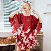 Yaoting large version of silk pajamas ladies summer bat sleeve nightdress female summer plus size home service DP1335