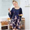 Yaoting large version of silk pajamas ladies summer bat sleeve nightdress female summer plus size home service DP1335