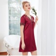Yao Ting explosion models silk ladies pajamas summer sexy short-sleeved nightdress female summer SQ1021