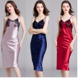 Yaoting pajamas women spring and summer silk thin section sexy V-neck strap nightdress women summer mid-length skirt home service 1675