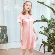 Silk nightdress ladies summer sexy lace short sleeve pajamas SQ1027