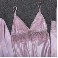 Yaoting new pajamas female spring and summer silk four-piece suit sexy suspender nightdress nightgown summer thin home service