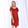 Yaoting classic silk pajamas ladies summer large size fat MM mid-length short-sleeved nightdress