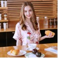 Yao Ting Basic Silk Sexy Ladies Nightdress Summer Silk Shirt Feminine Pajamas Home Service SQ796
