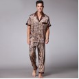 Explosion silk pajamas spring and summer two-piece suit dragon robe texture medium-sleeved trousers home service