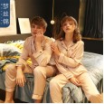 New spring and summer autumn male and female couple simulation silk pajamas silk short sleeve shorts home service suit