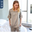 New pajamas ladies summer spring and autumn simulation silk short-sleeved trousers hooded round neck home service suit