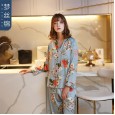 New ladies pajamas ice silk spring and autumn long-sleeved trousers season home service simulation silk female suit