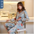 New ladies pajamas ice silk spring and autumn long-sleeved trousers season home service simulation silk female suit