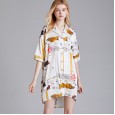 New spring and summer pajamas female silk thin section mid-sleeved nightdress female summer shirt skirt home service can be worn outside YT