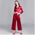 Pajamas ladies spring and summer summer silk long-sleeved trousers home service suits can be worn outside YT