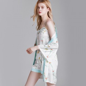 Pajamas ladies spring and summer silk sexy suspenders nightgown home service ladies three-piece suit can be worn outside YT