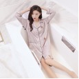 Couple silk pajamas male long-sleeved ice silk spring and autumn thin section suit female long-sleeved two-piece nightdress home service