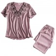 Pajamas female silk two-piece suit spring and summer summer pajamas ice silk ladies thin short-sleeved silk home service suit