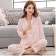 Spring and summer summer Korean women's pajamas two-piece suit long-sleeved artificial silk cardigan lapel home clothing can be worn outside
