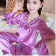 Spring and autumn winter pajamas female long-sleeved Korean version of the simulation silk suit ice silk XL home service can be worn outside