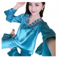 Spring and autumn winter pajamas female long-sleeved Korean version of the simulation silk suit ice silk XL home service can be worn outside
