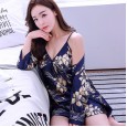 Spring and autumn winter ladies pajamas ice silk ladies suspenders nightdress simulation silk sexy nightgown two-piece suit Xia XA