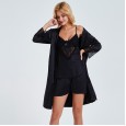 Pajamas women's simulation silk nightgown ladies lace suspenders shorts sexy pajamas three-piece suit home service batch DL