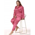 Adding fat to increase the size of women's simulation silk pajamas suit long-sleeved trousers cardigan loose two-piece home service DL
