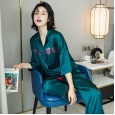 New ice silk pajamas ladies XL trend printing bat sleeves home service silk suit cute