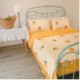 Little citrus, super sweet girl heart, yellow grid, cotton inlay, four-piece twill cotton, skin-friendly bedding