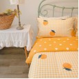 Little citrus, super sweet girl heart, yellow grid, cotton inlay, four-piece twill cotton, skin-friendly bedding
