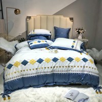 Jane European style 60 Egyptian long-staple cotton bedding cotton diamond lattice stitching embroidery simple four-piece set