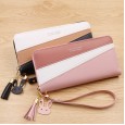 New ladies clutch bag wallet female long section Korean version contrast color stitching zipper tassel large capacity wallet mobile phone bag