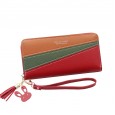 New ladies clutch bag wallet female long section Korean version contrast color stitching zipper tassel large capacity wallet mobile phone bag