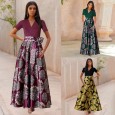 Spring and summer new women's skirt contrast color short-sleeved v-neck print dress dress